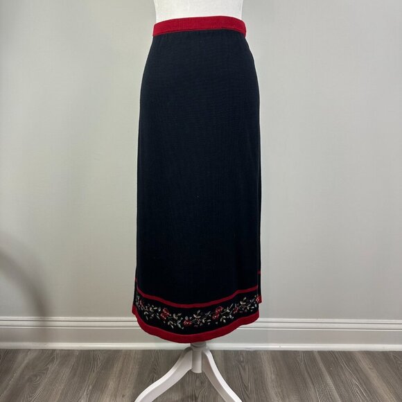 Alfred Dunner Black Knit Skirt with Red Floral Hem Size XL - Picture 2 of 7